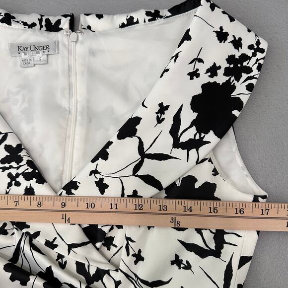 Kay Unger Satin Sheath Portrait Collar Party Cocktail Dress Sz 8 Black and White - Picture 11 of 13